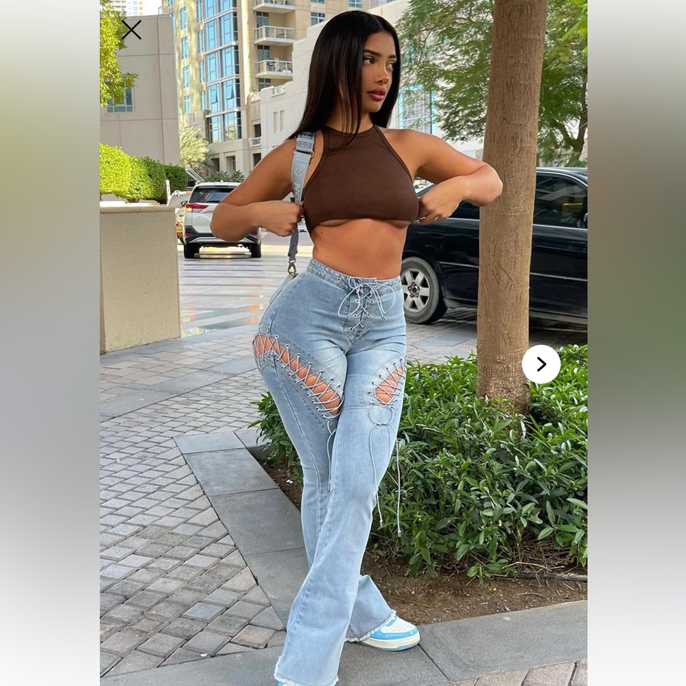 Fashion Nova Light Blue Lace-Up Flare Jeans